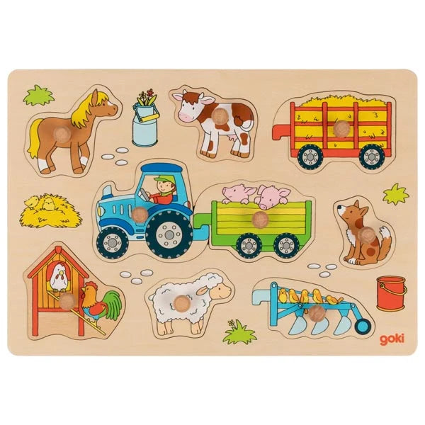 Wooden Lift-Out Peg Puzzle - Tractor with Trailers