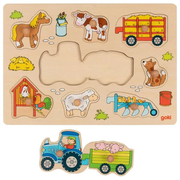 Wooden Lift-Out Peg Puzzle - Tractor with Trailers